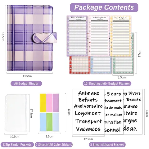 A6 Budget Binder Notebook PU Leder Karo Muster Ringbuch Planer Mit Reißverschlusstaschen Und Ausgabenblättern