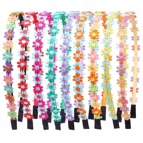 Colorful Daisy Flower Embroidered Headband Thin Fabric Hair Hoop Handmade Fresh Sweet Hair Accessories For Women Girls