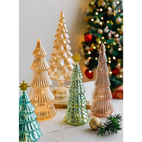 Decorazioni Da Tavolo Albero Di Natale In Vetro Luminoso LED Festa Di Vacanza Decorazione Casa Atmosfera Accessori Fotografici