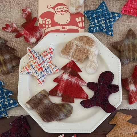 Tweed Fabric Christmas Hanging Ornaments Star Tree Stocking Festive DIY Craft Decorations Holiday Party Accessories