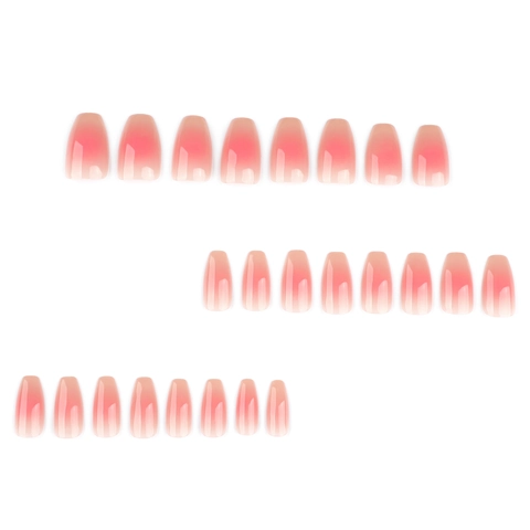 Pink Verlauf Blush Press On Nails Kurz Ballerina Glänzend Jelly Textur Künstliche Fingernägel Chic Maniküre