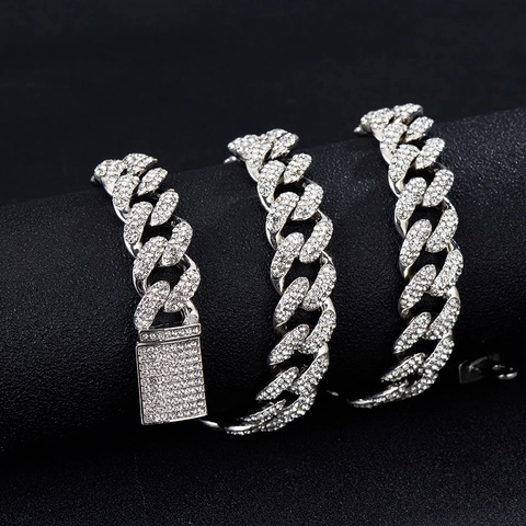 Collana Catena Cuban Link Iced Out Lega Di Zinco AAA Strass Pavé Gioielli Di Moda Hip Hop Per Uomini Donne