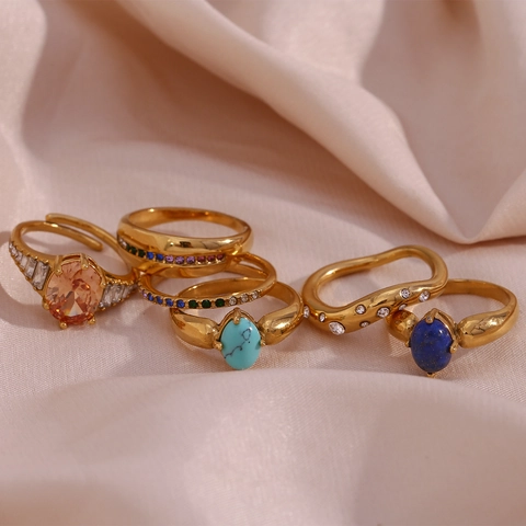 Edelstahl Ring 18K Gold Plattiert Mit AAA Zirkon Unregelmäßige Geometrische Herzform Edelstein Schmuck Für Damen