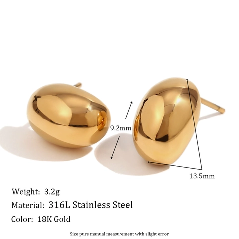 Minimalist Hollow Bean Stud Earrings 18K Gold Plated Stainless Steel Pebble Geometric Jewelry For Women