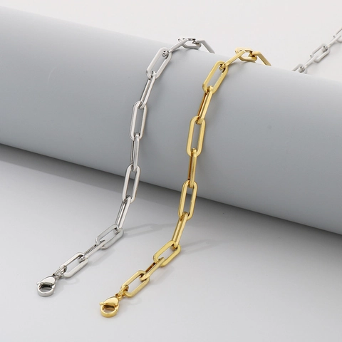 Paperclip Chain Necklace And Bracelet Jewelry Set Titanium Stainless Steel Minimalist Punk Hip Hop For Men Women
