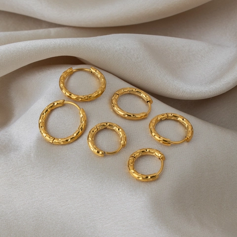 Pendientes De Aro Martillados Minimalistas Acero Inoxidable Chapado En Oro 18K Impermeable Hipoalergénico Joyería Simple Mujer