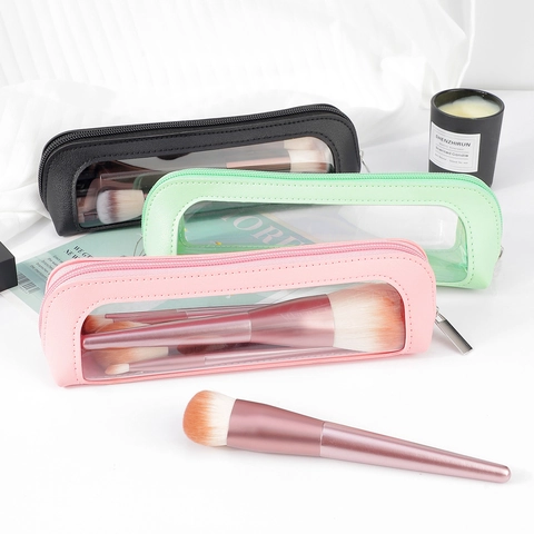 Transparente Make-Up Pinsel Aufbewahrungstasche Tragbarer Wasserdichter PU Leder Kosmetikbeutel Mit Sichtfenster Für Reisen
