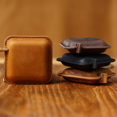 Retro Handmade Genuine Cowhide Leather Mini Tape Measure Retractable Portable Vintage Sewing Body Measuring Tool