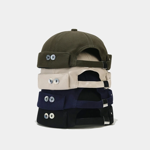 Berretto Docker Vintage In Cotone Senza Tesa Con Decorazione Bottoni In Conchiglia Fibbia In Metallo Regolabile Streetwear