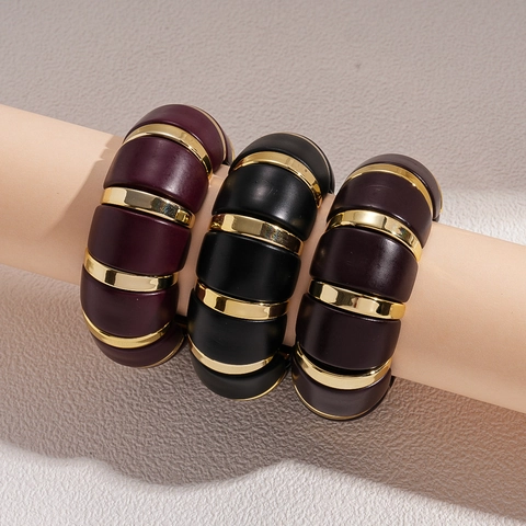 Vintage Geometrisch Blok Elastische Armband Dames Gedurfd Acryl Legering Gesegmenteerde Boheemse Mode Sieraden