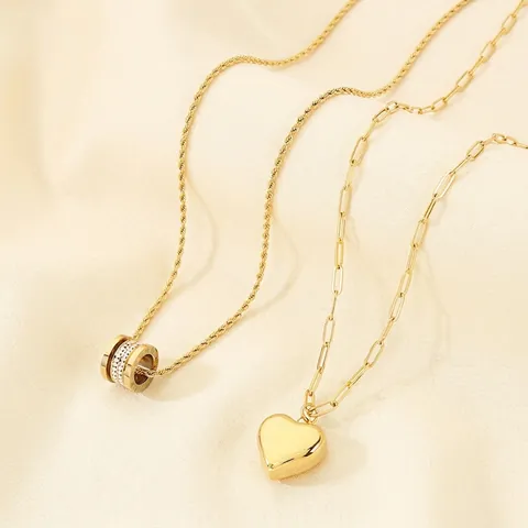 Stainless Steel Pendant Necklace Rhinestone Barrel Heart Charm Rope Paperclip Chain Gold Plated Luxury Fashion Jewelry For Women