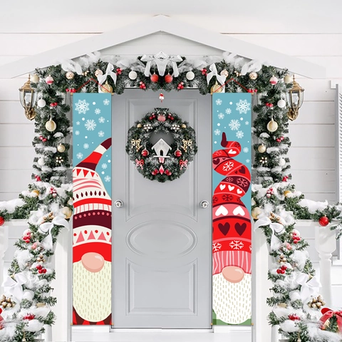 Christmas Gnome Door Banner 600D Oxford Cloth Nordic Tomte Porch Sign Digital Printed Hanging Holiday Decoration