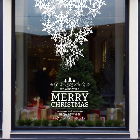Pegatinas Ventana Navidad Copo De Nieve Estática PVC Calcomanías Doble Cara Feliz Navidad Puerta Cristal Decoración