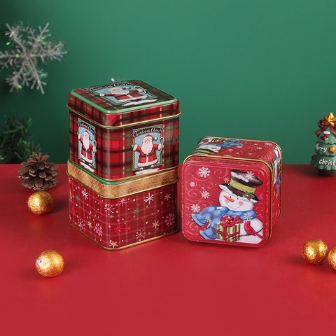 Weihnachts Viereckige Weißblech Süßigkeiten Aufbewahrungsbox Mit Griff Tragbare Metall Geschenkhülle Cartoon Dekor