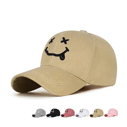 Casquette De Baseball Brodée Visage Drôle Yeux X Langue Sortie Ajustable Mélange De Polyester Et Coton Chapeau Streetwear