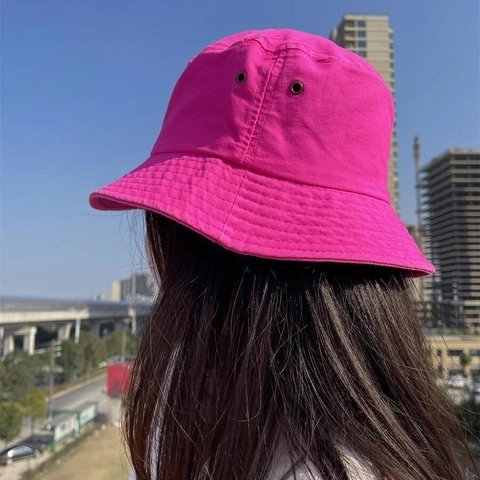 Neon Colored Cotton Bucket Hat Solid Plain Streetwear Sun Protection Outdoor Fisherman Hat For Men Women