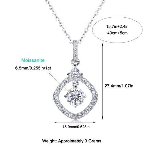 Collier Moissanite en Argent Sterling 925 de Luxe Français Pendentif Rond Géométrique Chaîne de Clavicule Bijoux de Mode Cadeau Femme