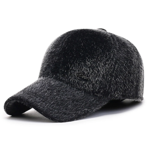 Gorra De Béisbol De Piel Sintética Para Hombre Invierno Cálida Gruesa Resistente Al Viento Casual Con Logotipo Sport De Metal Ajustable