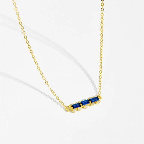 Collana in Argento Sterling 925 Minimalista per Donna Con Strass Blu Rettangolari Pavé Gioielli di Moda Collana Girocollo