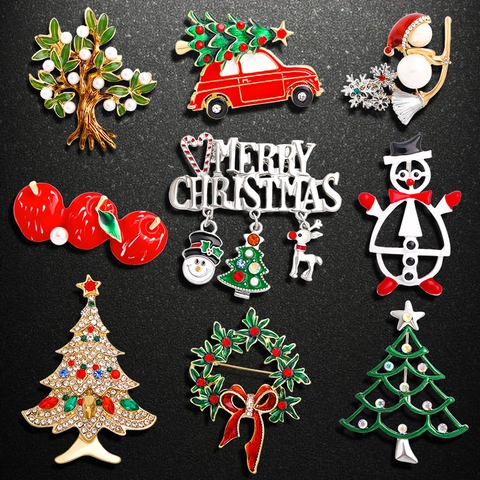 Spille Di Natale Lega Smalto Strass Perla Artificiale Gioielli Di Festa Festiva Regalo Per Donne Uomini Unisex