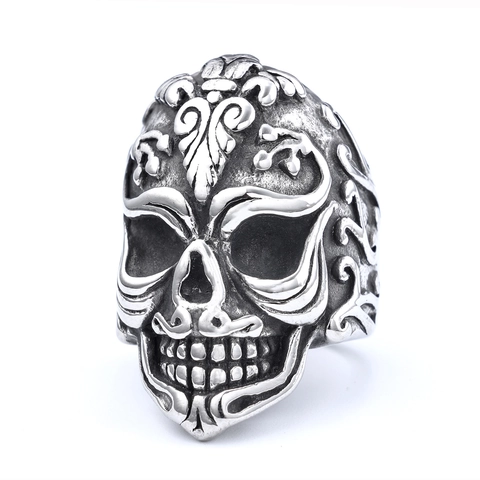 Schedel Ring Roestvrij Staal Gesneden Gothiek Punk Vintage Biker Band Voor Mannen Halloween Sieraden