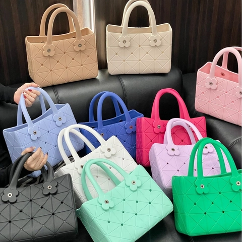 Women Handbag EVA Waterproof Geometric Triangle Pattern Large Capacity Beach Tote Flower Decorative Buckle Casual Fashion