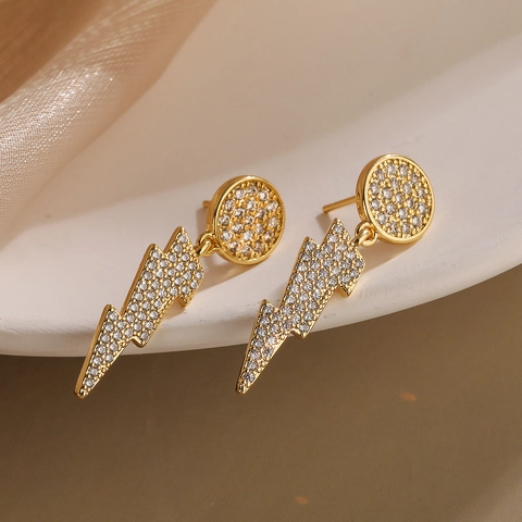 Orecchini In Rame Placcati Oro 18K Zircone Cuore Fulmine Geometrico Con Perline Per Donna Gioielli Retro