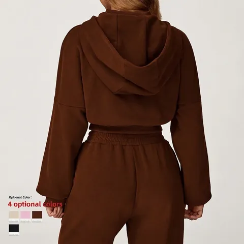 Sudadera Deportiva De Mezcla De Algodón Para Mujer Y Pantalones De Jogging De Cintura Alta Chándal Color Sólido
