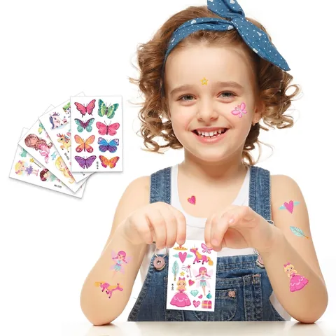 Tatouages Temporaires Étanche Paillettes Dessin Animé Licorne Sirène Papillon Princesse Pour Enfants Filles