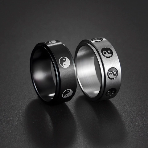 Herren Spinner Ring 304 Edelstahl Tai Chi Yin Yang Muster Drehbar Stressabbau Meditation Band Mode Schmuck