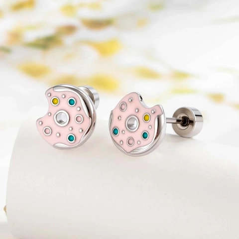 Cute Donut Cartilage Ear Stud Titanium Steel Copper Zircon Enamel Screw Back Piercing Jewelry For Women