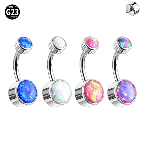 Solid G23 Titanium Opal Belly Button Ring Internal Thread Curved Barbell Body Piercing Jewelry For Women Unisex Piercing Accessory