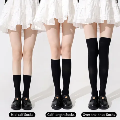 Compressiekousen Voor Dames Zwart Fluweel Nylon Afslankend Vormgevend Gegradueerde Druk Preppy Japanse Stijl