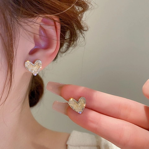 Herz Ohrstecker Mit Champagner Kristall Und Strass Eleganter Süßer Modeschmuck Für Damen Silberner Ohrstecker