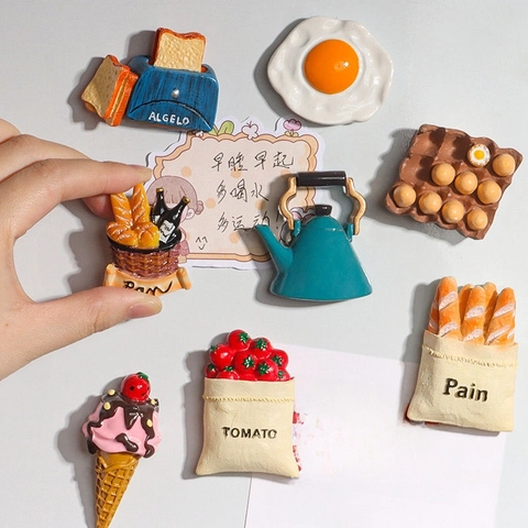 3D Resin Refrigerator Magnets Nordic Style Simulation Food Bread Fruit Novelty Kitchen Decoration Accessory