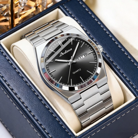 Dedima Herren Quarzuhr Wasserdicht Leuchtend Edelstahl Business Armbanduhr Tag Datum Mode Luxus Herren Metall Uhr