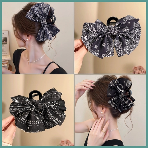 Molletta Per Capelli Con Fiocco Grande Tessuto Stampa Paisley Elegante Fermaglio Per Donne Stile Vintage Accessorio