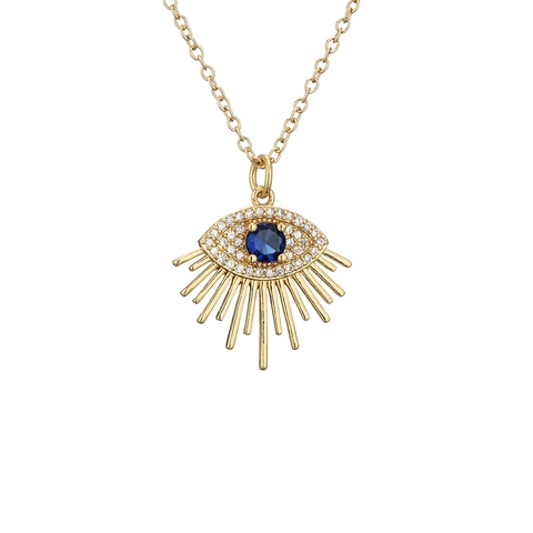 Evil Eye Pendant Necklace Gold Plated Copper Micro Paved Blue Cubic Zirconia Protection Jewelry For Women