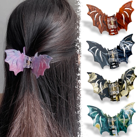 Molletta Per Capelli Pipistrello Acrilico Trama Marmo Gotico Halloween Copricapo Decorativo Accessorio Styling Donna