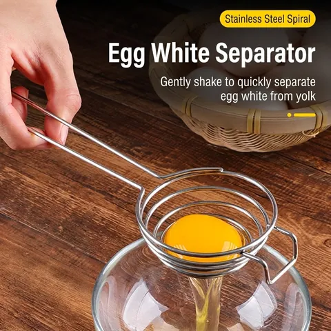 Separador De Clara De Huevo De Acero Inoxidable Diseño En Espiral Filtro Manual Herramienta De Cocina Con Mango Largo