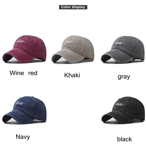 Washed Cotton Baseball Cap Vintage Distressed Peaked Hat Embroidered Cheers Letter Adjustable For Outdoor Casual Unisex