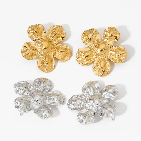 Blumen Ohrringe 316 Edelstahl Hammerschlag Textur Retro Leichter Luxus Pendler Schmuck Für Damen