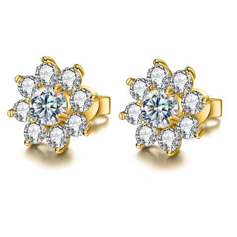 925 Sterling Silver Moissanite Flower Stud Earrings Women White Gold Plated Sparkling Sunflower Elegant Fashion Jewelry