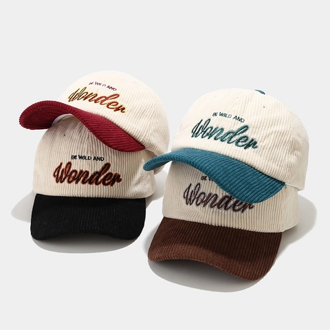 Gorra De Béisbol De Pana Retro Bloque De Color Letras Bordadas Sombrero De Sol Ajustable Vintage Casual Unisex