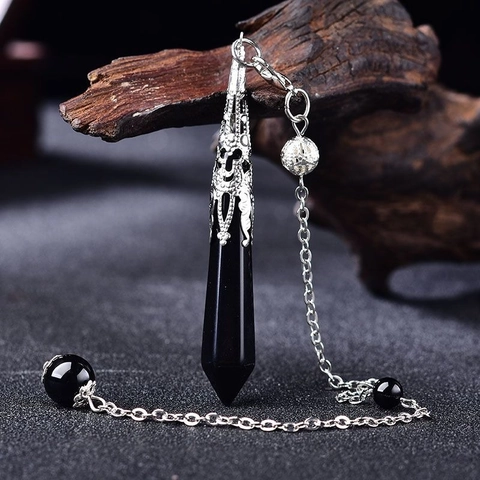 Hexagonal Column Crystal Pendulum Necklace Natural Stone Healing Dowsing Divination Pendant Alloy Hollow Cap Jewelry