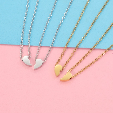 Stainless Steel Split Heart Pendant Necklace For Couples Women Fashion Mirror Polished Electroplated Jewelry Gold Silver Tone
