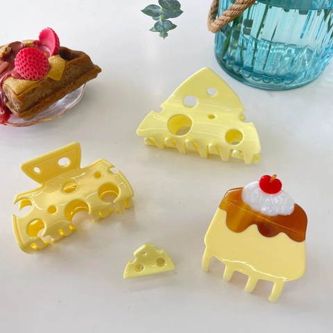 Mollette Per Capelli Simpatiche Forme Cibo Acetato Acrilico Formaggio Budino Torta Cartone Animato Accessori Per Capelli Donna Ragazze