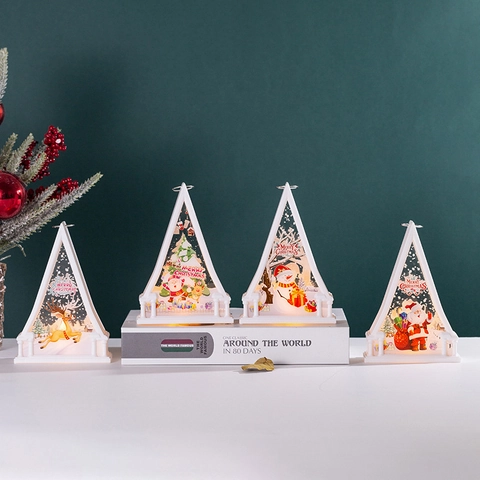 Weihnachten LED Laterne Dekolicht Dreieck Geometrisch Kunststoff Glas Warmes Leuchten Festliche Tischdeko Hängeschlaufe