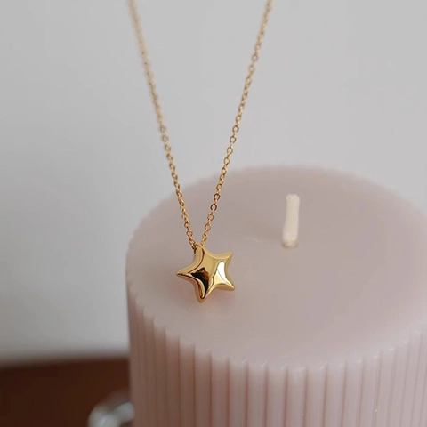 Collier Pendentif Étoile Acier Inoxydable Cuivre Plaqué Or Poli Miroir Minimaliste Vintage Collier Clavicule Bijoux Femmes