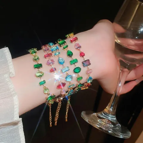 Pulsera De Circonita Colorida Geométrica Irregular Cadena De Cobre Extensión Ajustable Elegante Moda Mujeres Accesorios